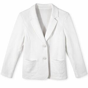 Susan Graver Marina Knit Blazer Jacket White Stretch Career Office Size M